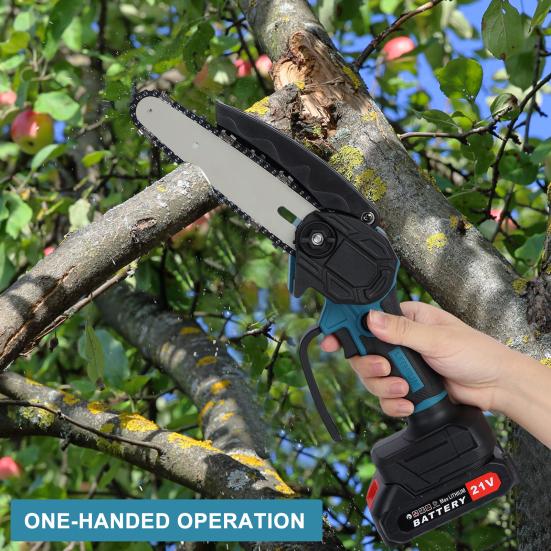 6 Inch Mini Chainsaw Cordless with 2 Battery Mini Electric Chain Saw with Security Lock Handheld Small Chainsaw