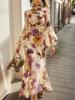 Robe Longue Élégante à Volants Floraux à la Taille pour Femme Nouveau Style