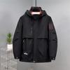 Men's Hooded Windbreaker Jacket In Black and Burgundy Large Size