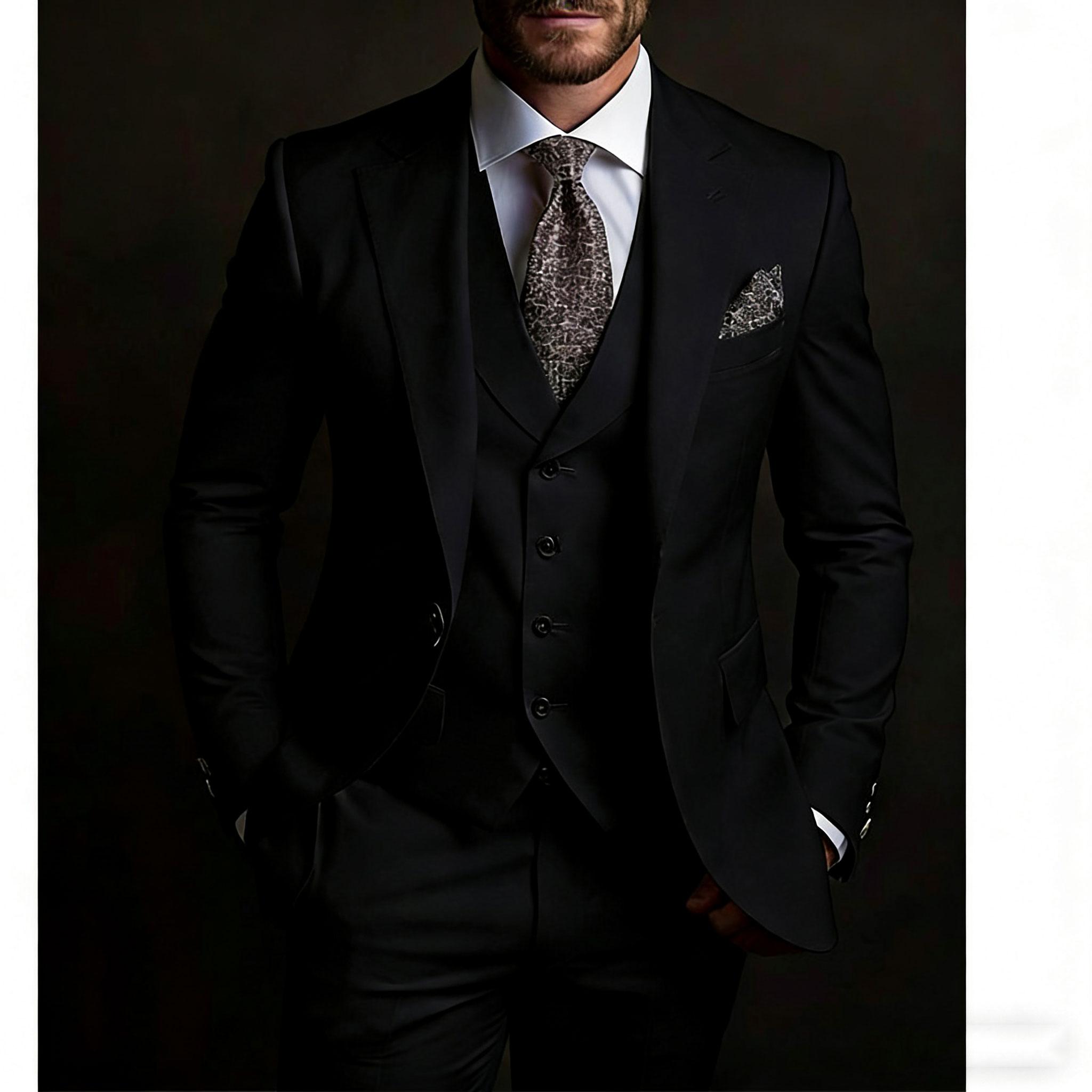 

Високоякісні чоловічі костюми 3-piece Піджак Штани Жилет Slim Fit Вбрання для випускного вечора Вечірки На замовлення 2025 Розкішний Блейзер Індивідуальний пошив 5XL чорний