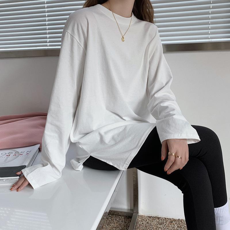 White long-sleeved T-shirt women's autumn bottoming shirt 2025 new Korean version loose medium and long velvet top