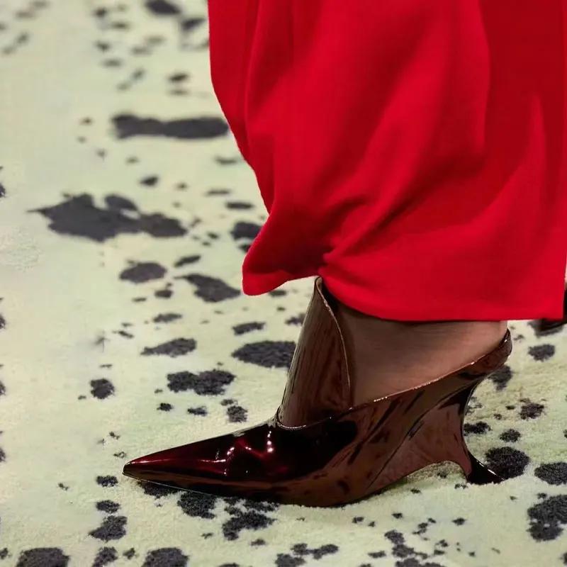 Fashion Brand Alien High Heel Muller Slippers 2024 Summer New Sexy Silver Party High Heels Sandals Black Women's Shoes Big Size 34-43