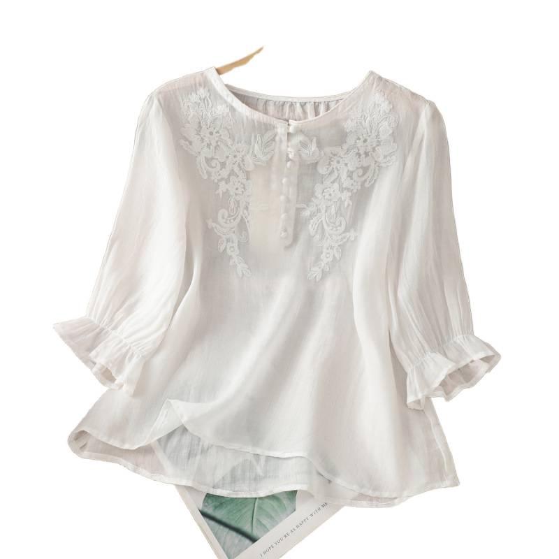 2026 Artistic Summer Embroidered Top: Soft, Breathable, Loose Fit with Ruffle Cuffs