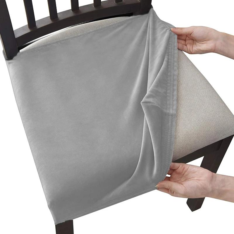 Velvet Chair Cover With No Backrest Anti-Dust Stretch Chair Covers For Dining Home Kitchen Office Upholstered Seat Slipcovers