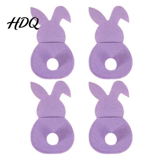 Spring Party Dining Accessory 4 Pcs Easter Bunny Cutlery Holders Felt Tableware Pouch Bags Cute Rabbit Utensil Table Ritual Decor Sleeve Fork Spoon