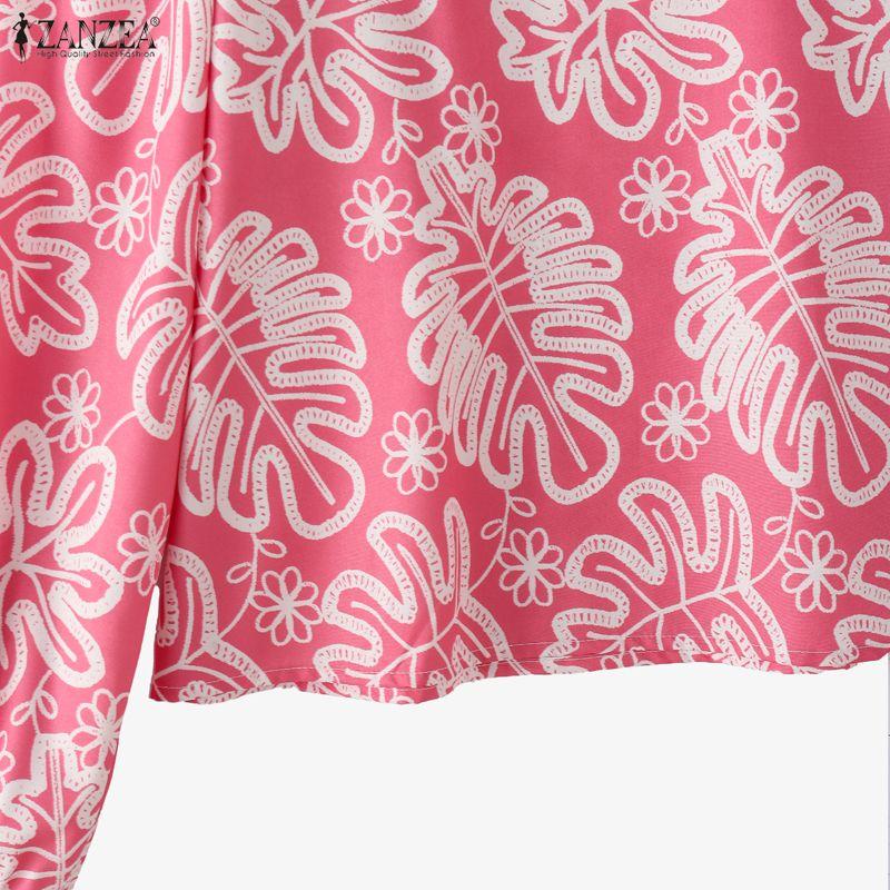 ZANZEA Women Casual Round Neck Loose Floral Print Long Sleeve Blouse