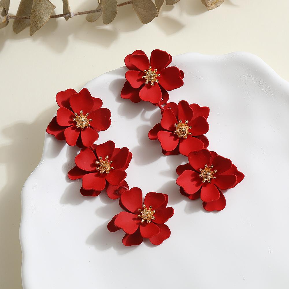 European and American Cross-border Long Bohemian Earrings Ins Style Metal Lacquer Flower Stud Earrings Earrings Earrings Women