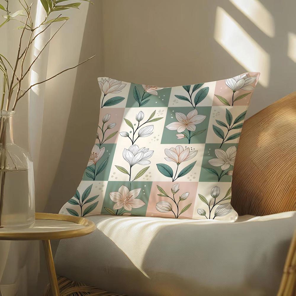Butterfly, Bird And Flower Print Pillow Case Double-Sided Plush Sofa Cushion Covers Organic Breathable Invisible Zipper