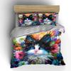 "Colorful Cat Floral Art Prints" Multiple sizes kid's and adults' bedroom Exquisite 3PC bedding set, gift