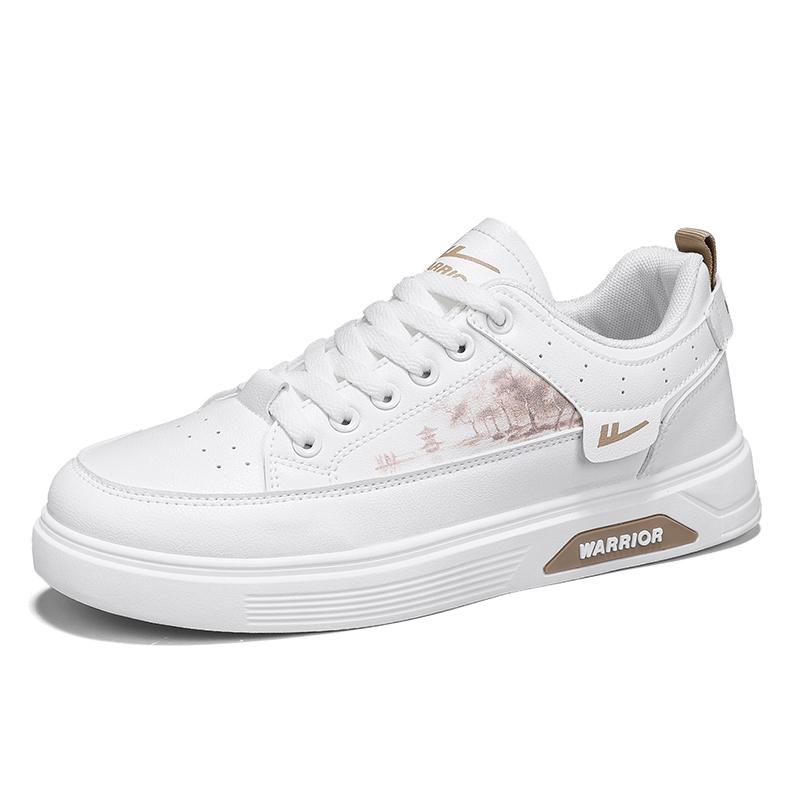 Warrior Graffiti Fashion Simple Daily Commuting Non-Slip Wear-Resistant Lightweight Low-Top Skate Shoes Men Sneaker White Brown WXP(WZ)-223402
