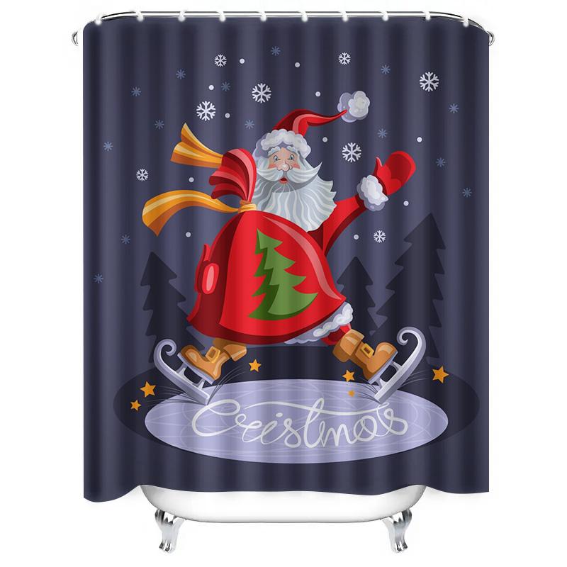 Tu Christmas Shower Curtain Santa Claus Festive Holiday Bathroom Decor Red And White Pattern Waterproof Xmas Gift Home