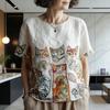 Women Tops Round Neck Short Sleeve Retro Floral Art Print Pullover Tops Loose Fit Soft Fabric Casual Summer Shirt
