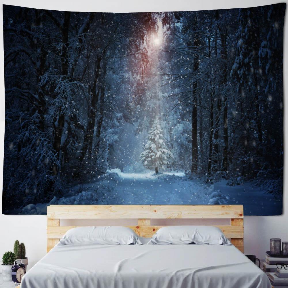 Christmas Tree Forest Snow Tapestry, Hanging Cloth, New Year Gift, Room Wall Hanging, Bohemian Style, Bedroom, Home Decoration