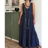 Women's Summer Fashion V-neck Solid Color Large Size Loose Long Large Swing Sleeveless Dress