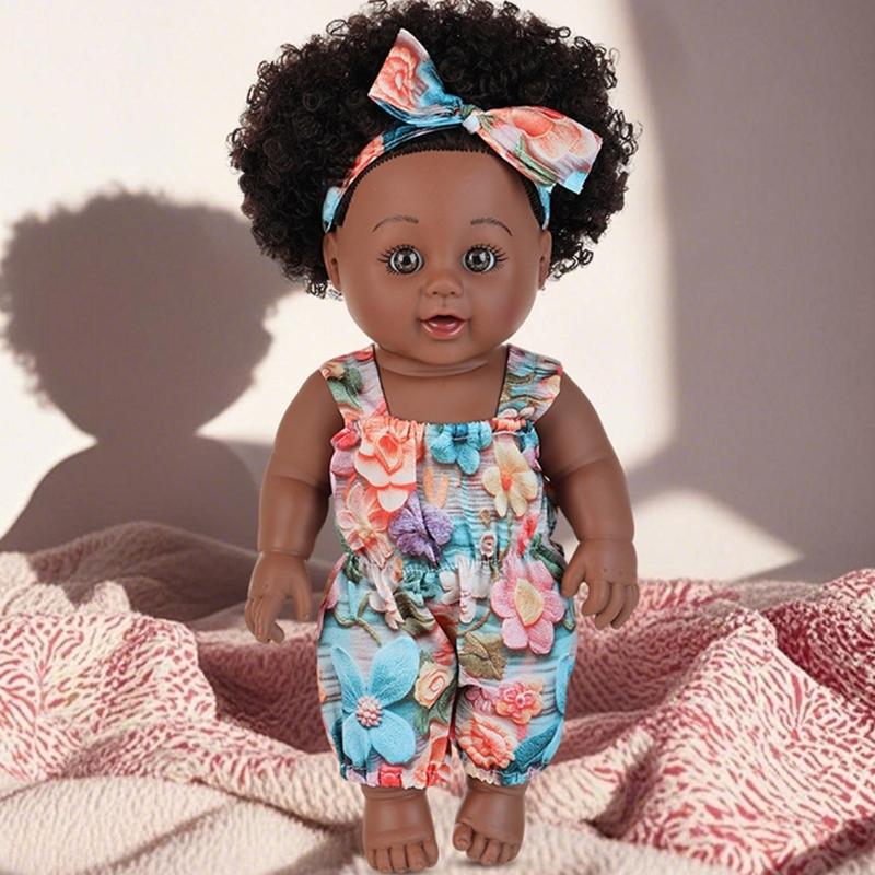 Păpușă Realistă Fetiță Neagră de 12 inch cu Păr Afro Natural Creț Jucărie Reborns Sigură Pentru Copii Colecționabilă Reconfortantă