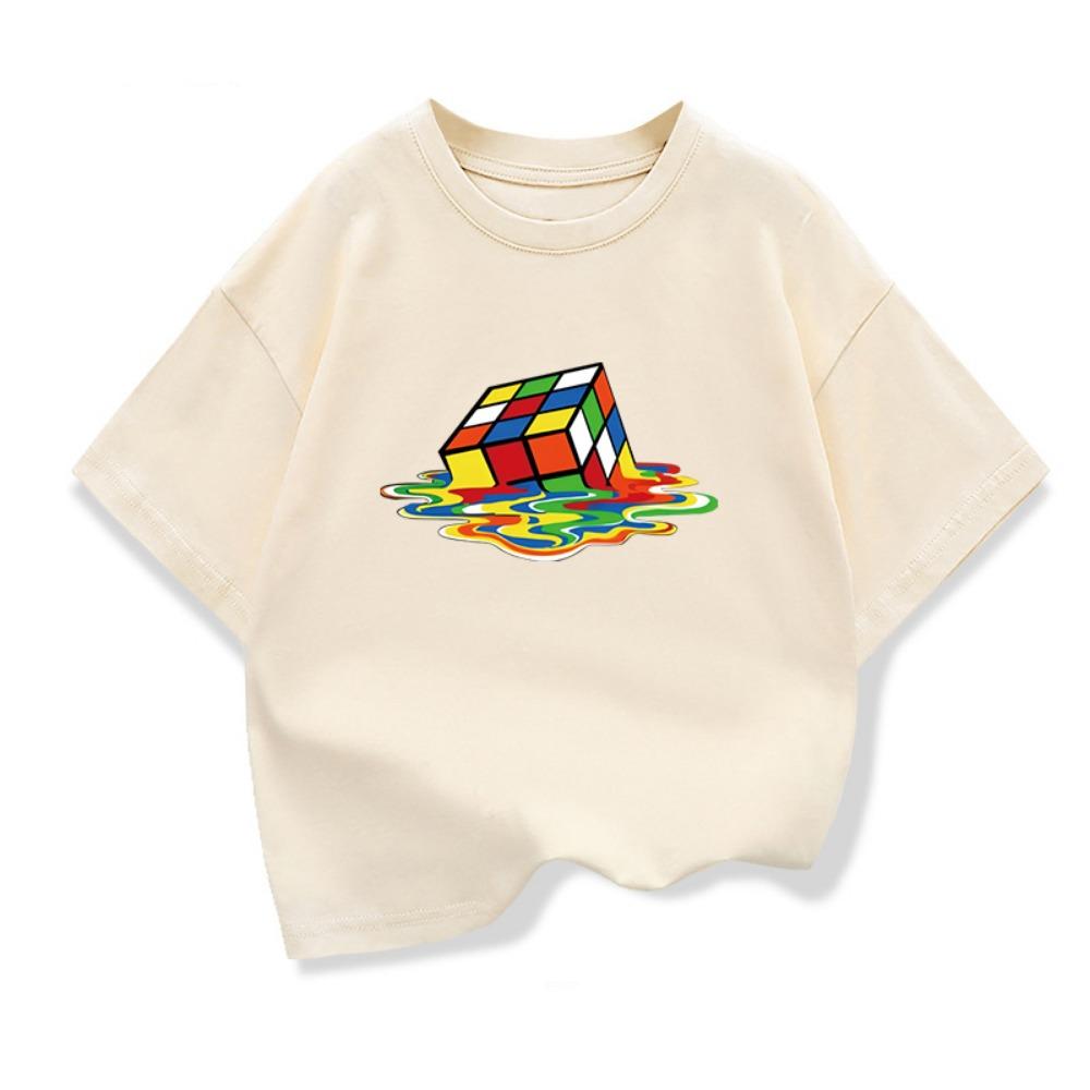 

Summer Kids T-Shirt Rubik s Cube Print Round Neck Boys Girls Short Sleeve Casual Cool Hip-Hop Short Sleeve T-Shirt 110