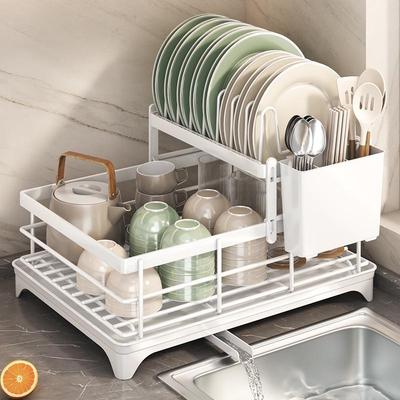 Kitchen Bowl & Dish Rack with Drain Basket for Plates, Bowls & Chopsticks