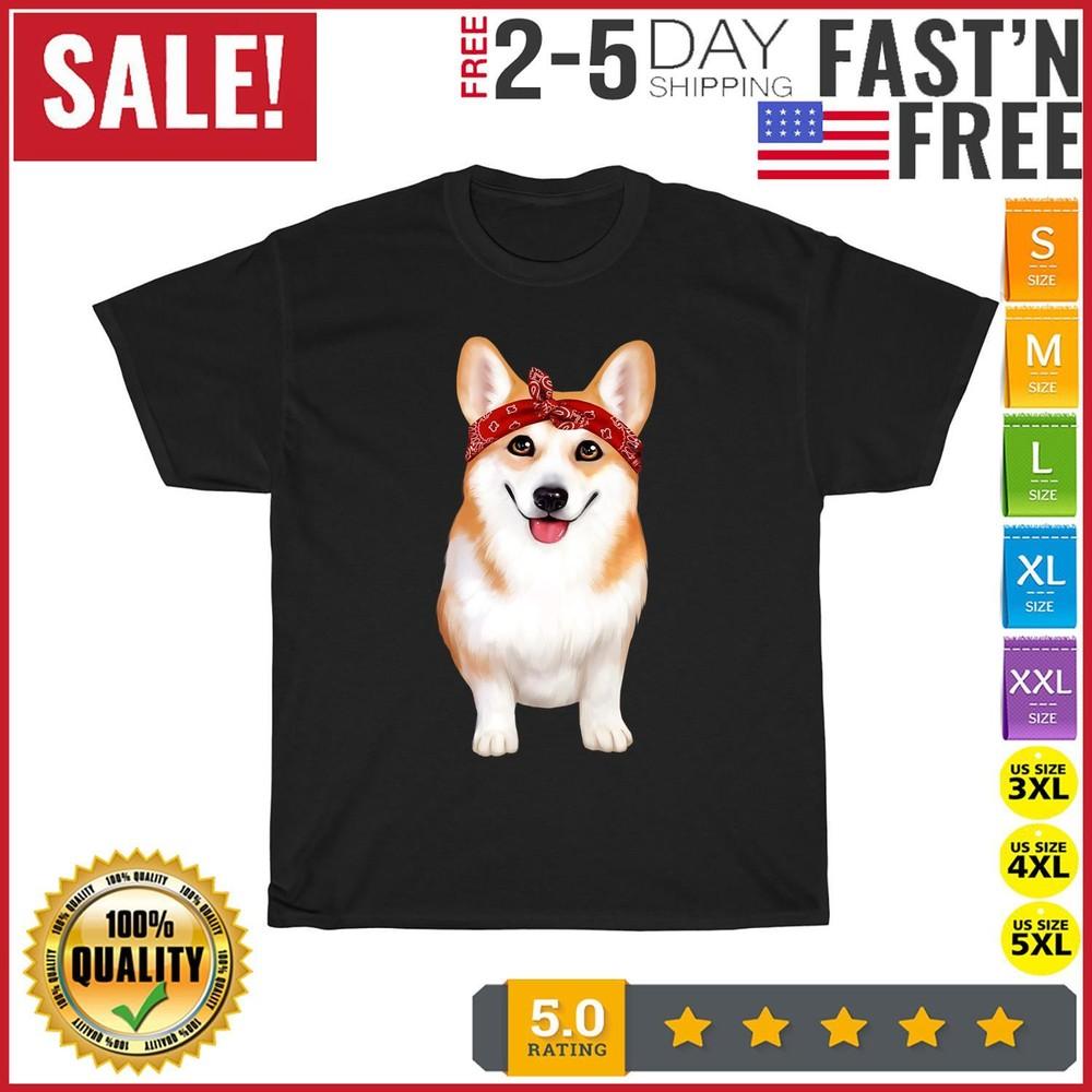 Realistic Corgi Dog With Bandanna Puppy Vintage T Shirt Men Women Fashion NEW