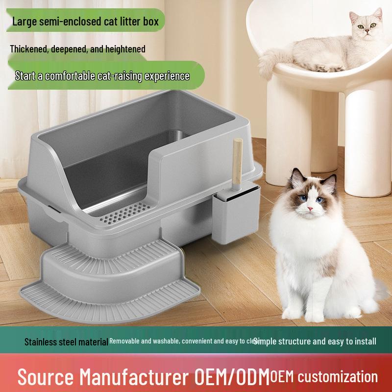 Stainless Steel Open Cat Litter Box - Wide, Thickened, Anti-Splash, Anti-Corrosion & Easy to Clean