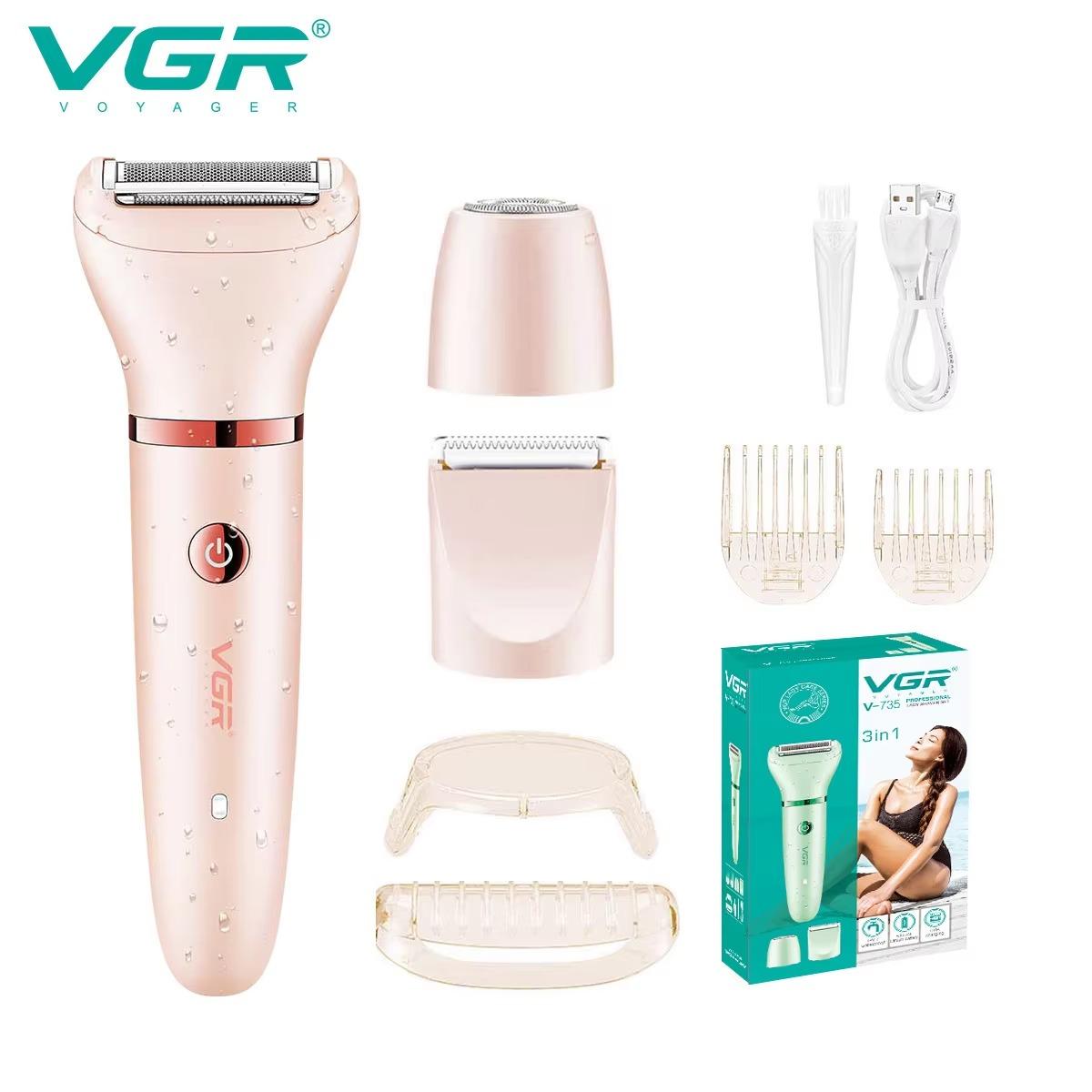 VGR 735 3-in-1 Elektrischer Damenrasierer, IPX7 Wasserdicht USB Wiederaufladbar Körper Bikini Trimmer & Gesichtsreinigung Pflege-Set rosa