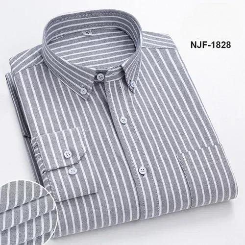 Spring and Autumn Men's Pure Cotton Long Sleeved Shirts for Middle and Youth Leisure All Cotton Oxford Plaid Plus Size Shirts