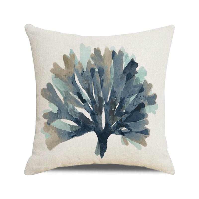 Watercolor Painting of Coral Marine Creatures Digital Printing Short Plush Pillow Covers for Car Sofa Office Cushion Cover