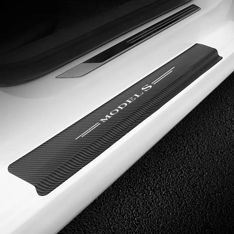 For Tesla Model 3 Y S X 2014- Car Door Sill Stickers PVC Decorative Decals Auto Exterior Threshold Protective Accessories