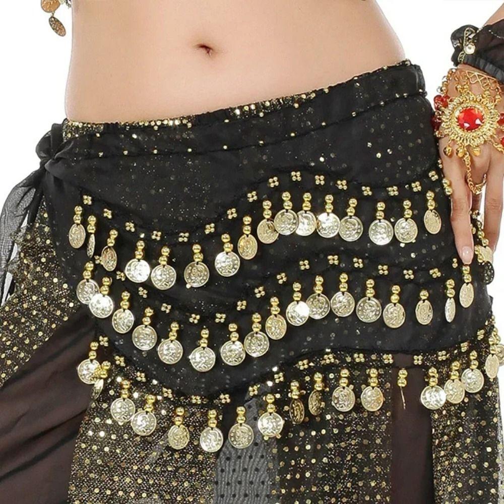 Gold Color Coins Bellydance Waist Chain Three Layers Dancing Waist Belt  Indian Dance