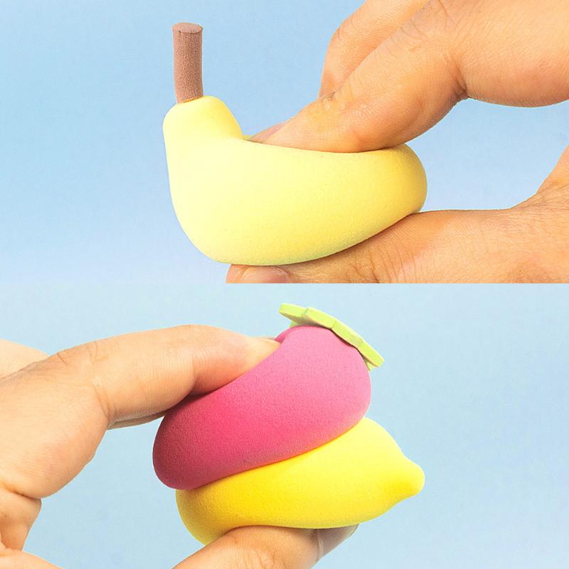 4 Stück/Box Make-up-Schwamm-Set Niedliche Frucht-Kosmetikschwämme für Foundation, Concealer, Puder, Gesichts-Make-up-Mixer, Schönheitswerkzeuge, Birne