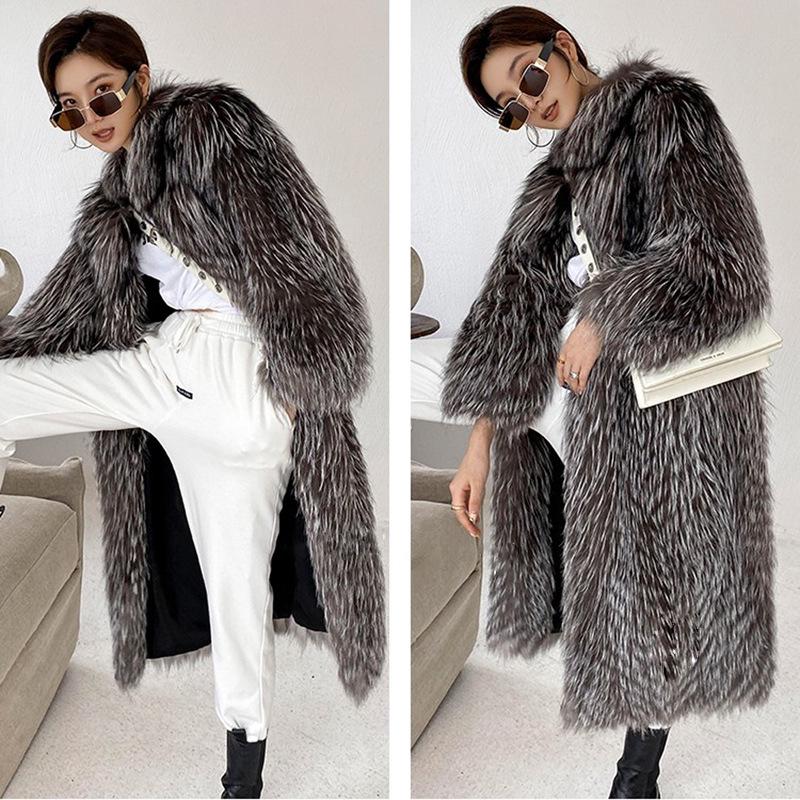 Autumn/Winter Women's Full Skin Fox Fur Long Coat Fashionable Windbreaker Slimming Design