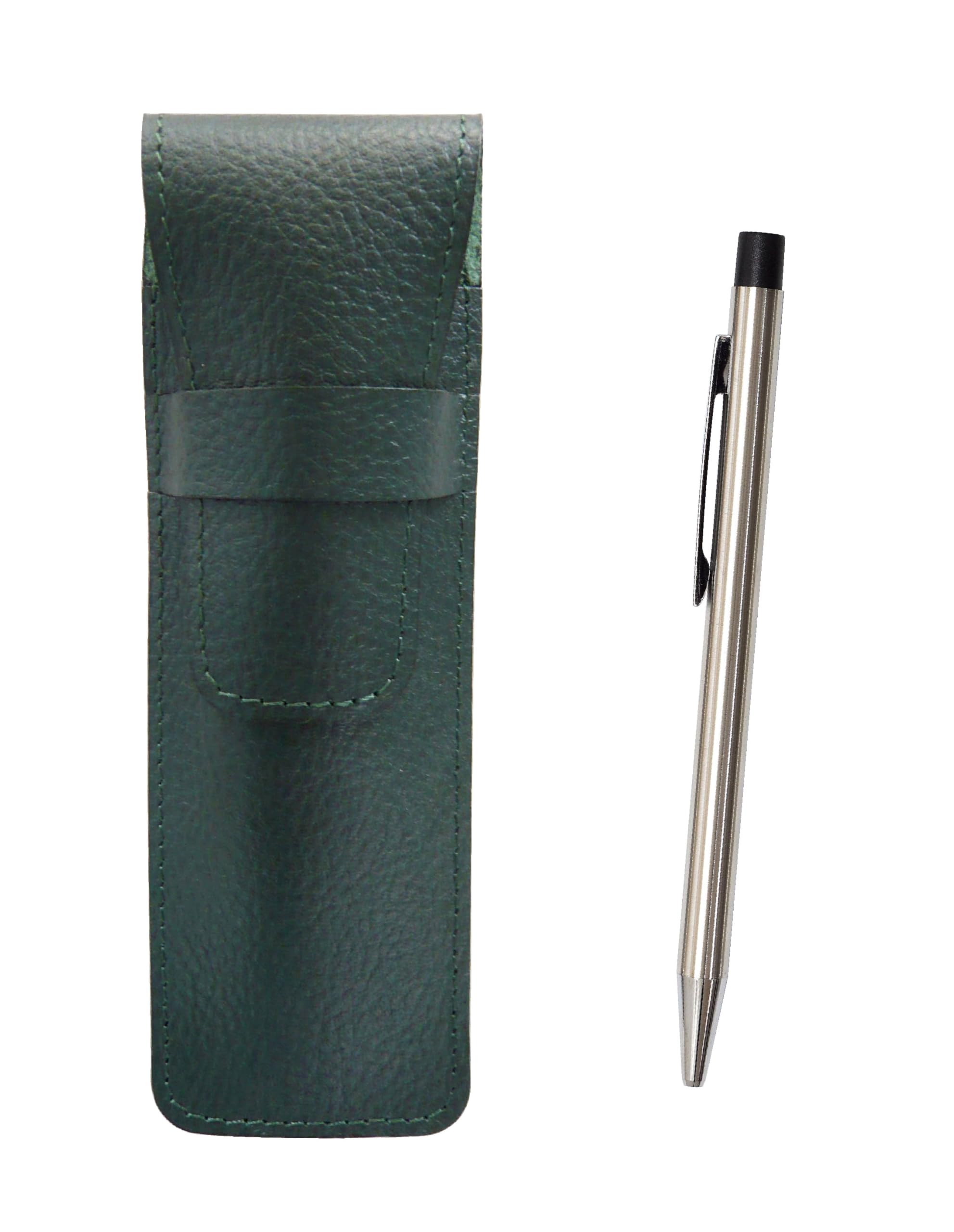 

Чехол для карандашей из зернистой кожи цвета мох и зеленый, набор из 2 шариковых ручек с ручкой ударного типа из нержавеющей стали SASMG-E402-2