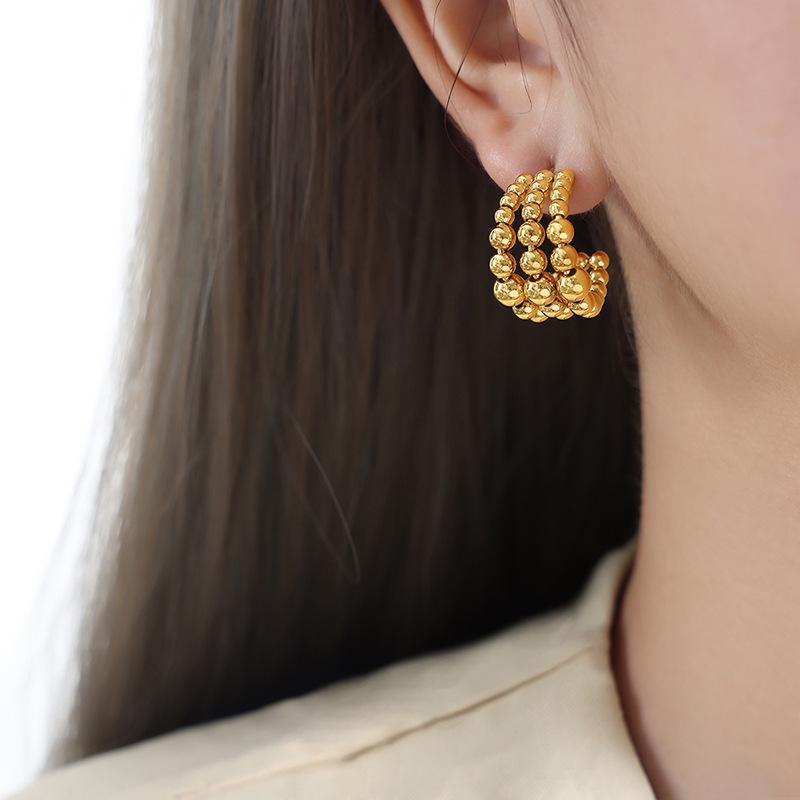 Chinese Style Asymmetrical Titanium Steel Earrings 18K Gold Empress Dowager Niche Design for Women