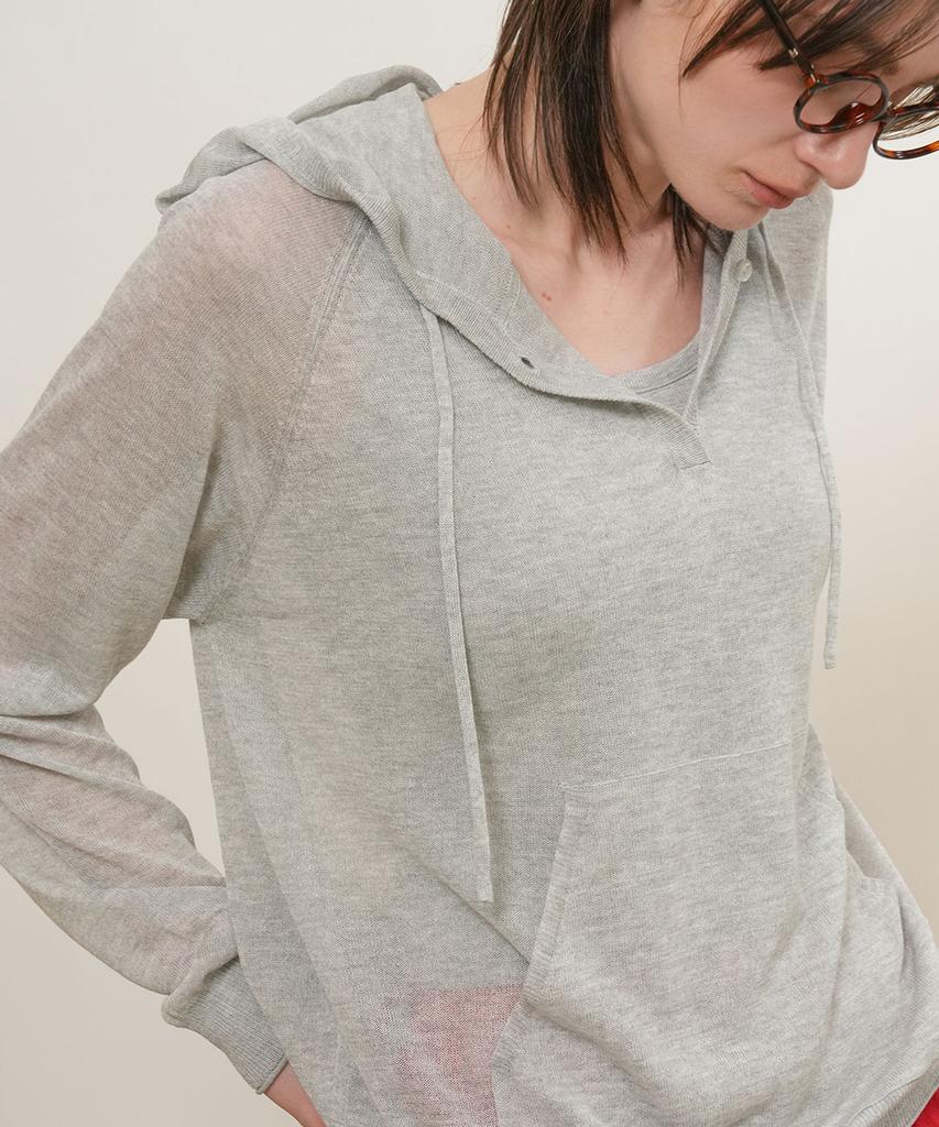 GENERALIDEA Sheer Hooded Knit Pullover [Melange Grey] / Gf2Lkp526