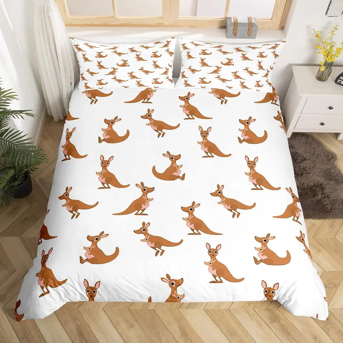 

Kangaroo Duvet Cover Set King Size For Boys Girls Kangaroo Bedding Set Tree Branches Comforter Cover Wild Animal Bedspread Cover EU Single(135*200cm)3pcs