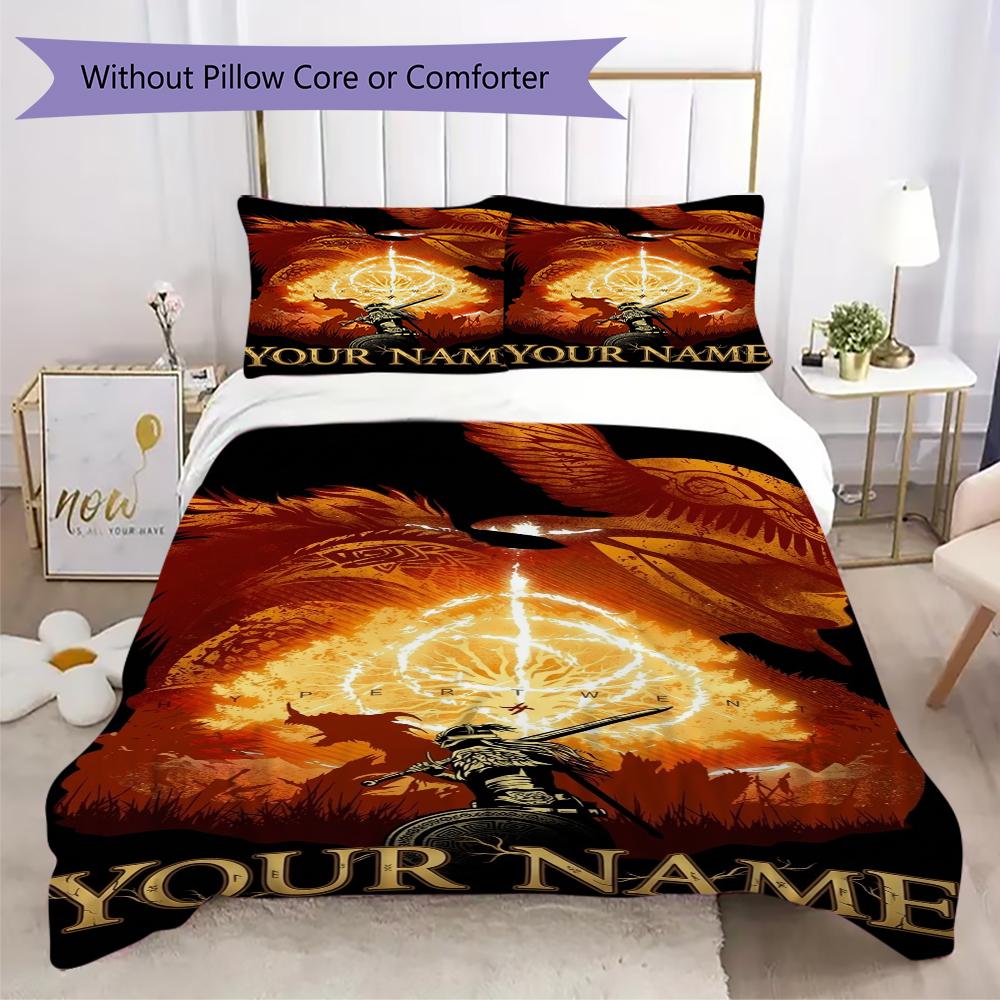Custom Name Elden Ring Pattern Bedding Uilt Set Uilt Cover Pillowcase Home Decoration Birthday Gift (1*duvet Cover+2*pillowcase Without Core)