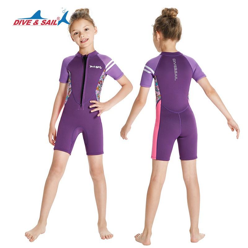 2.5mm Kids Girls Wetsuit Short Sleeve Full Body Dive Suit Swimming Surfing Warmth Protection