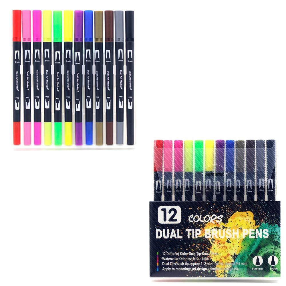 JIANTA Pennarelli A Doppia Punta 24 Colori - Penne Feltro Fine E Pennello Per Adulti E Bambini, Ideali Per Disegno, Lettering E Scrapbooking