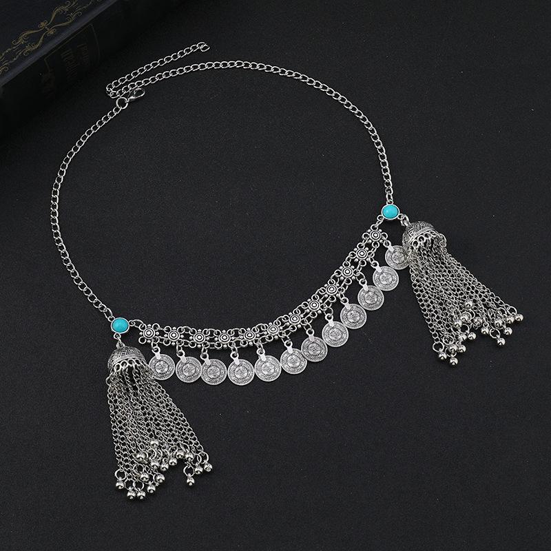 Ethnic Minority Style Exotic Headgear Coins Fringed Forehead Chain Xinjiang Kazakhstan Retro Travel Photography Hair Accessories Women