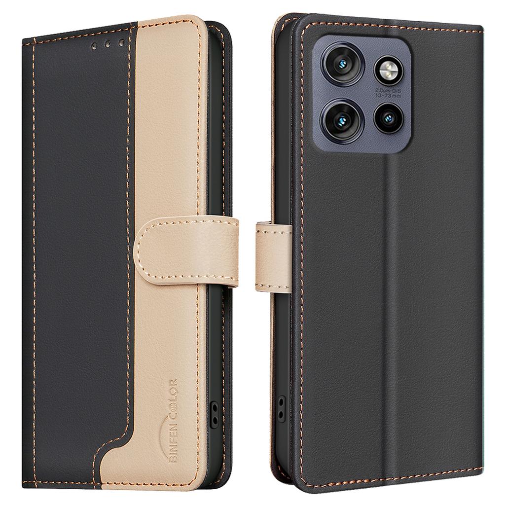 BINFEN COLOR BF33 for Motorola Edge 50 Neo 5G/Moto S50 5G/Thinkphone 25 5G Leather Case Splicing Color RFID Blocking