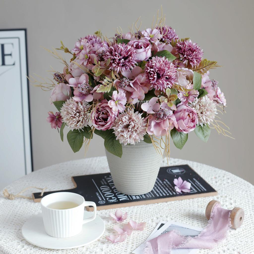 1/3pcs Artificial flower rose decora wedding bride bouquet garden fake silk peony embroidered ball dried flower vase board gift