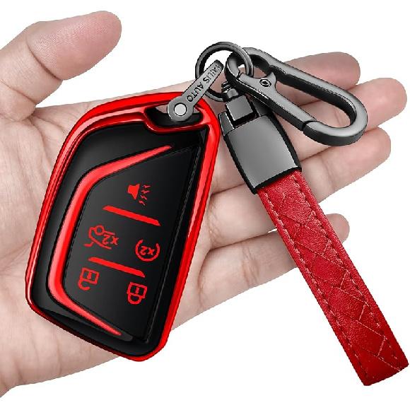 Sindeda for Cadillac Key Fob Cover with Keychain Soft Full Protection Key Shell Key Case Compatible with -2025 Lyriq Escalade ATS CT4 CT5 CT6 XT4 XT5