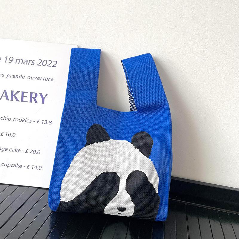 

Cute Panda Knitted Shoulder Bag, Versatile for Spring And Summer, Large Capacity Tote Bag for Students And Commuters