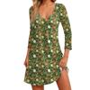 Women's Fashion Casual V-Neck Floral Print Pocket Three-quarter Sleeve Dress
