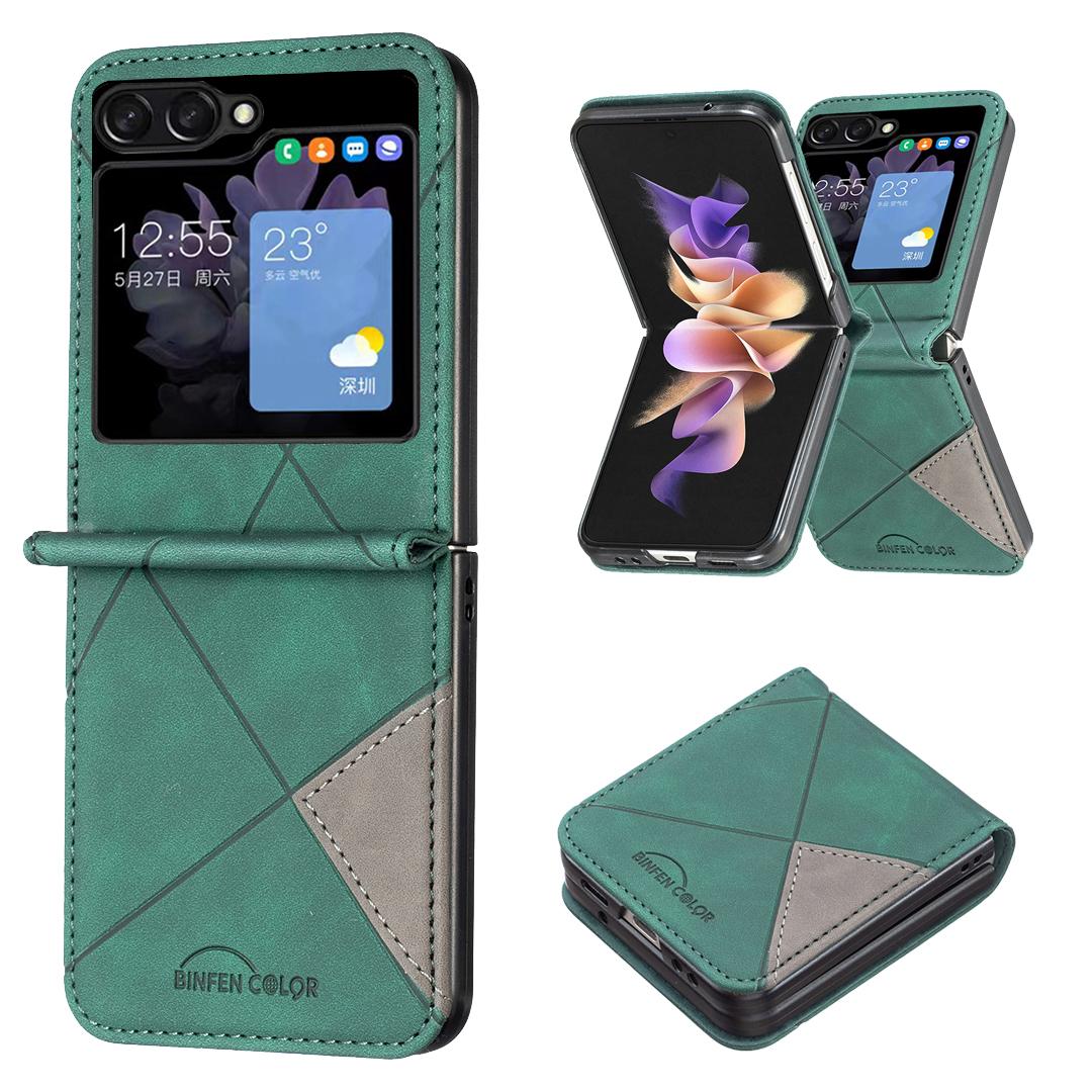 

BINFEN COLOR For Samsung Galaxy Z Flip5 5G Phone Case PU Leather+PC Imprinted Pattern Cover Green