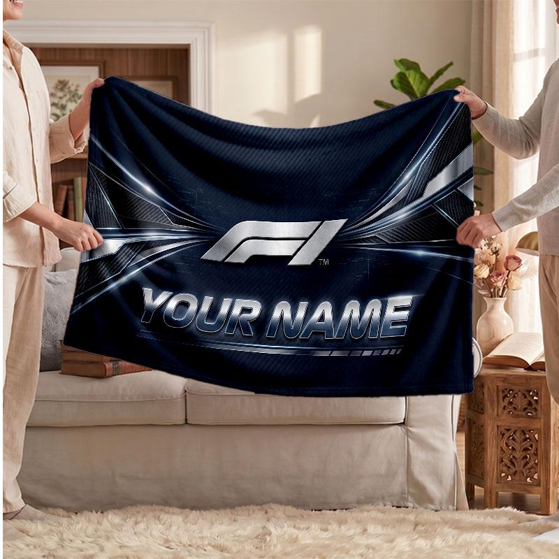 F1 Flannel Blanket, Custom Name Text Personalized Soft Throw Blanket Home Decor Gift