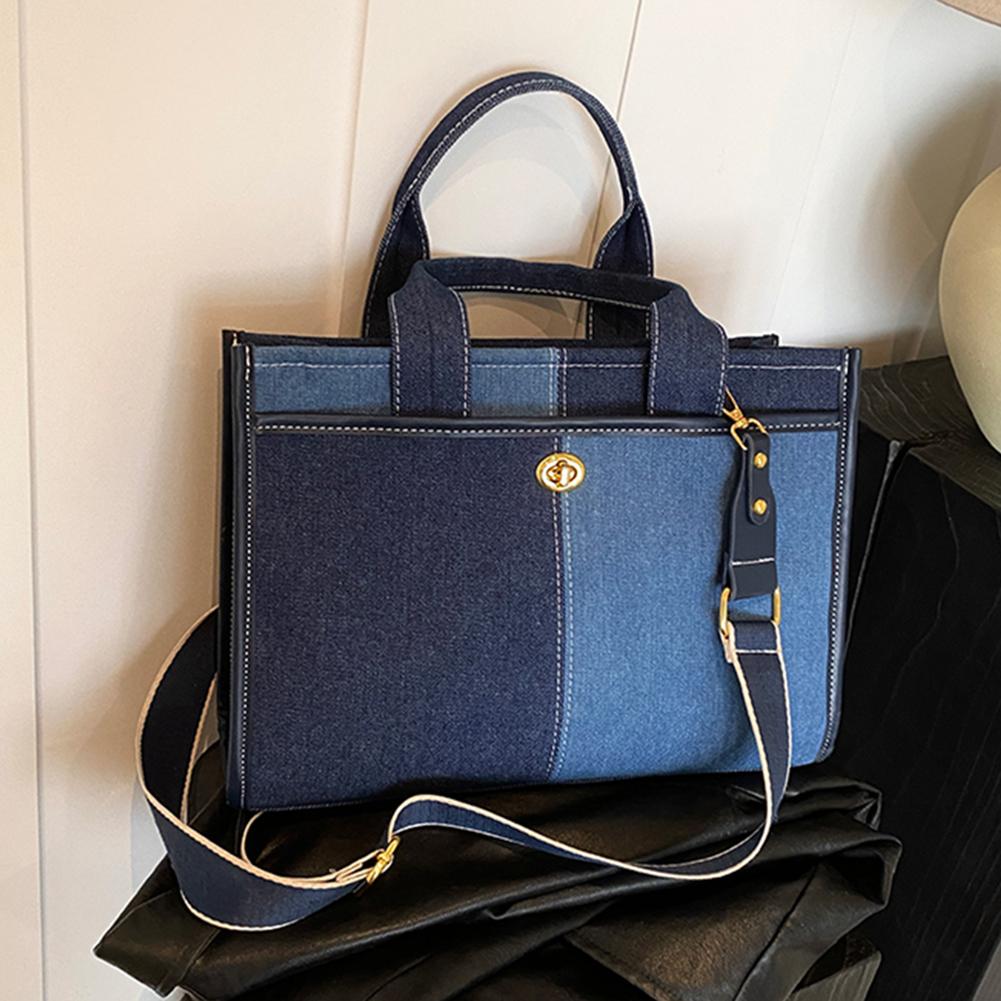 

Жіноча вінтажна сумка на плече великої місткості, джинсова повсякденна сумочка, регульований ремінь, модна сумка-саквояж, жіноча щоденна сумка для побачень темно-синього кольору