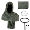 Medieval Hooded Cloak Scarf Set with Brooch and Belt for Cosplay Renaissance Festival Costume Accessories