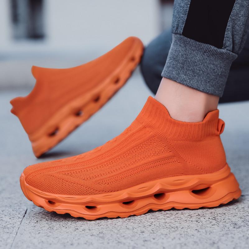 Fashion Blue Men's Running Shoes High Top Knit Breathable Women's Sports Shoes Outdoor Lightweight Slip-on Casual Sneakers Men