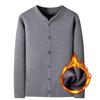 Plush Autumn Winter High-end Knitted Cardigan Men's Thermal Underwear Middle-aged Elderly Retro Style