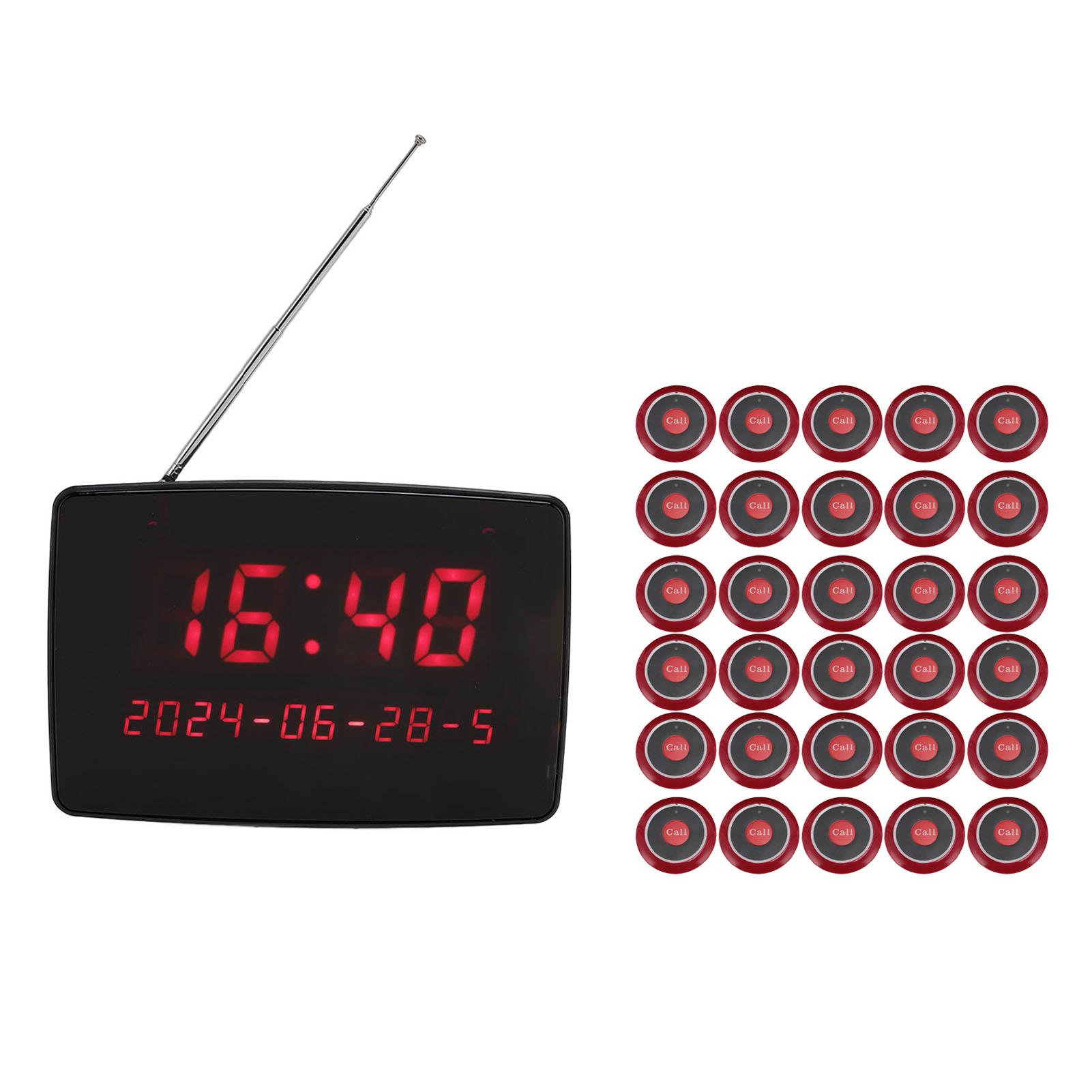 

Беспроводная система вызова 30 кнопок вызова 1 дисплейный приемник IPX4 водонепроницаемая беспроводная пейджинговая система UK Plug